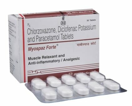 Buy Myospaz Forte (Chlorzoxazone (500mg) + Diclofenac (50mg) + Paracetamol/Acetaminophen (325mg)